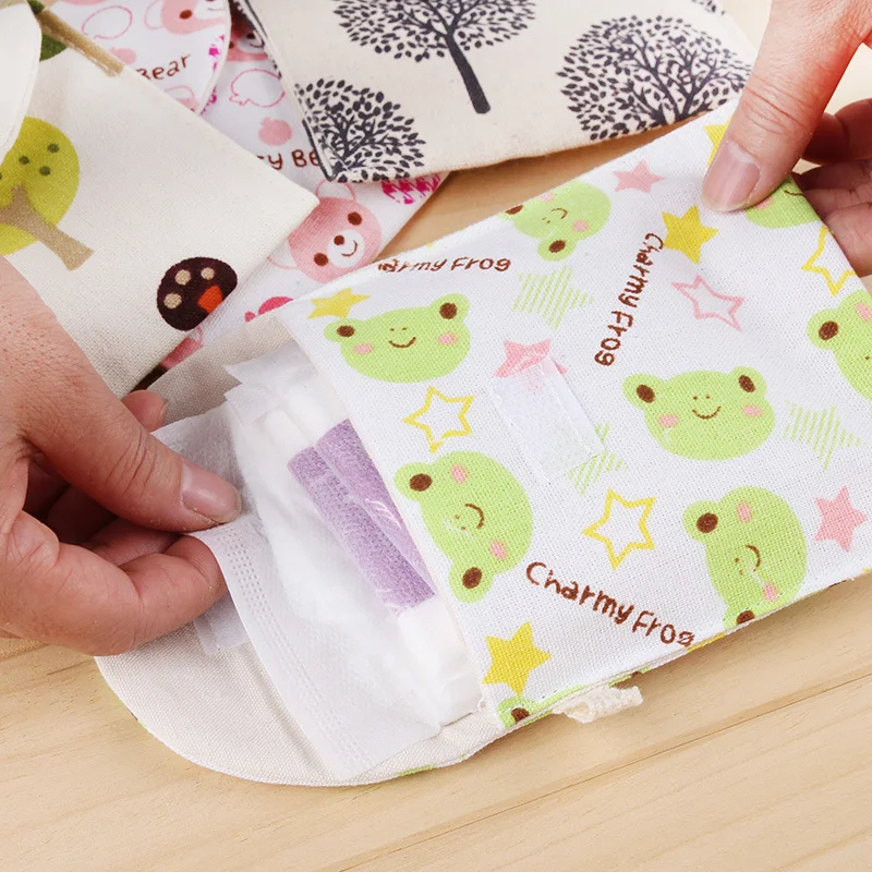 

Girls Diaper Sanitary Napkin Storage Bag Canvas Sanitary Pads Privacy Package Bags Travel Women Card Needle Keys Pouch