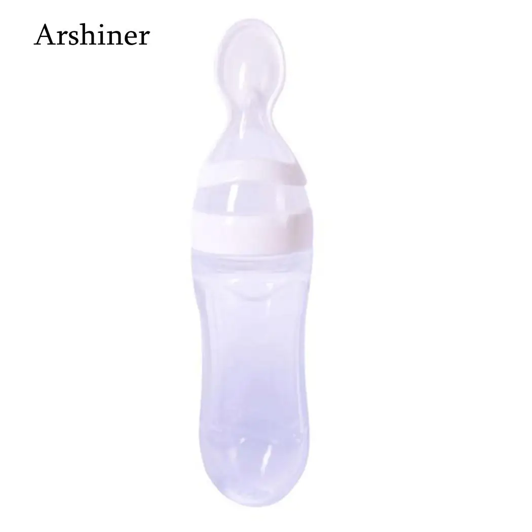 Feeder With Bottle Blue Green Squeeze Food White Rice Feeding Yellow Silicone Pink 90ml Cereal Geometric Baby Spoon 90g