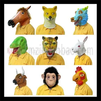 

100% Natural Latex Horse Dog Cock Tiger Rabbit Monkey Mask Headgear Animal Snake Mask Party Halloween Masquerade Dragon Masks