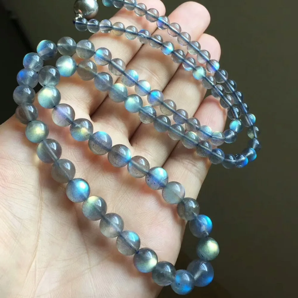 Genuine Natural Ice Labradorite Strong Rainbow Light Necklace Women Round Beads Crystal Natural Stone Necklace 5mm-14mm AAAA (4)