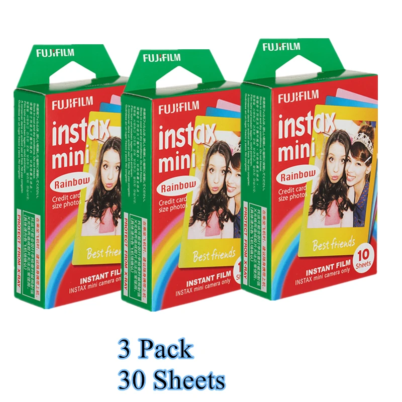 

Geniune Fujifilm Intax Mini 8 Film Fuji Instant Rainbow Photo Paper 3 Packs 30 Sheets for 8 50s 7s 90 25 Cameras