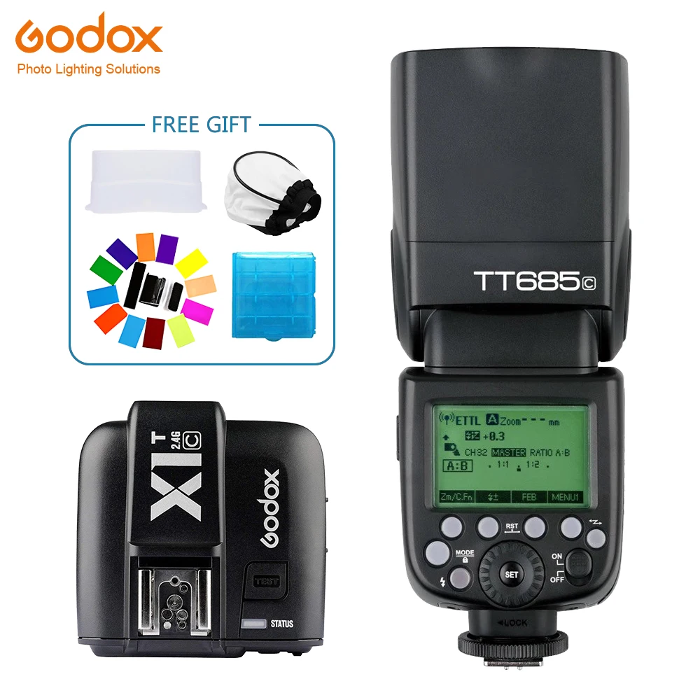

Godox TT685 TT685C Speedlite Flash Wireless TTL+X1T-C Transmitter Wireless Flash Trigge for Canon Camera 1100D 1000D 7D 6D 60D