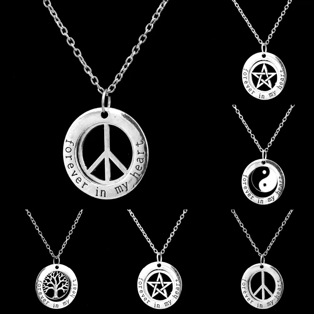 Tai Chi Yin Yang Star Tree Peace Pendant Chain Necklace Forever In My Heart Charm Women Men Jewelry Family Friend Necklaces Gift | Украшения