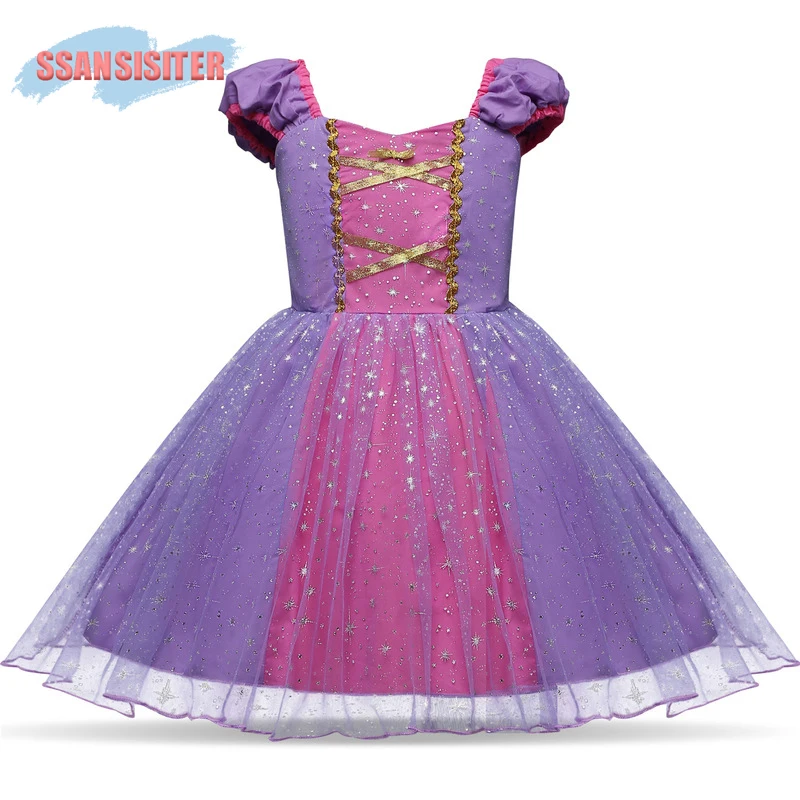 

Girls Rapunzel Dress Up Kids Snow White Princess Costume Children Cinderella Aurora Sofia Christmas Party Cosplay Bling Dress