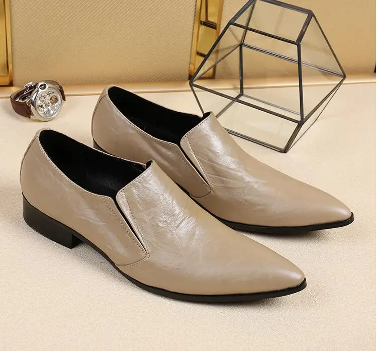 Zobairou/мужские туфли на высоком каблуке; белые вечерние туфли; свадебные мужские кожаные туфли; оксфорды; слипоны; официальная обувь; Роскошные туфли - Цвет: as picture