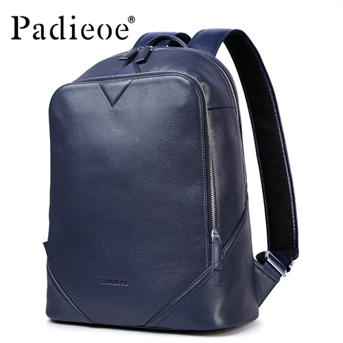 Padieoe роскошный бренд, женский кожаный рюкзак с карманами, высокое качество, натуральная кожа, мужские женские рюкзаки, модные школьные сумки - Цвет: big size dark blue