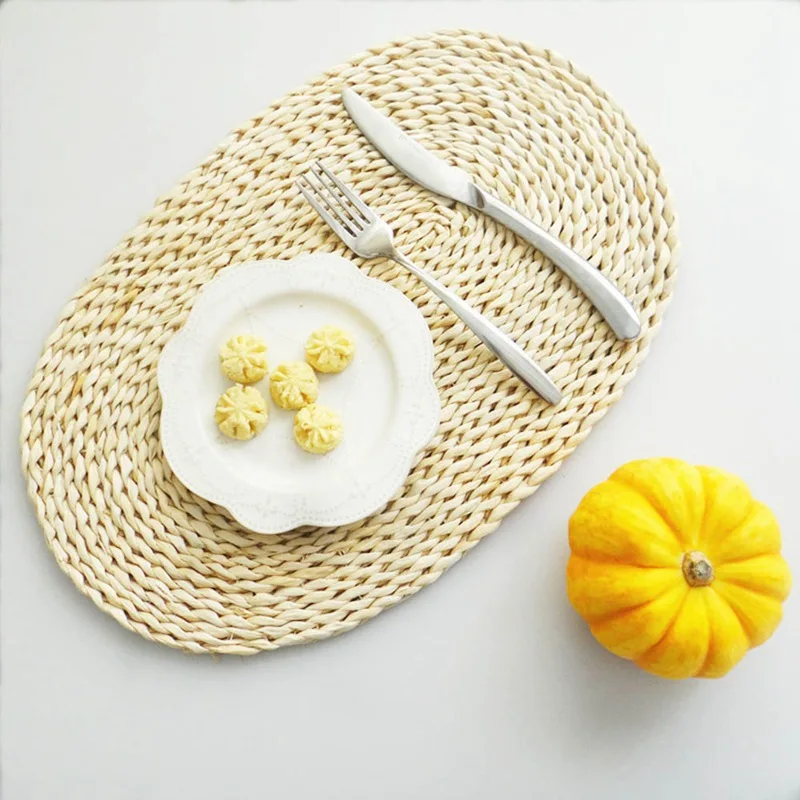 

Natural Corn Husk Straw Placemats Woven Cup Coasters Dining Table Mats Rattan Drink Coaster Heat Insulation Kitchen Accessories