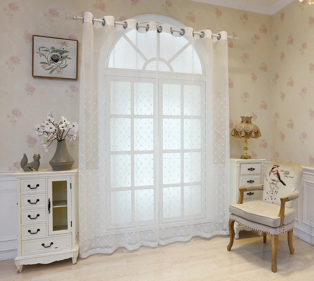 Sinogem Plaid Sheer Curtains Towel Embroidery Curtain for Kitchen Living Room Bedroom Tulle for Windows Treatment Panel (15)
