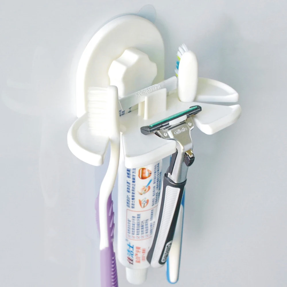 

1PC White Wall Mounted Toothbrushes Holder Suction Cup Toothpaste Razor Shelf Multifunctional Storage Rack For Bathroom