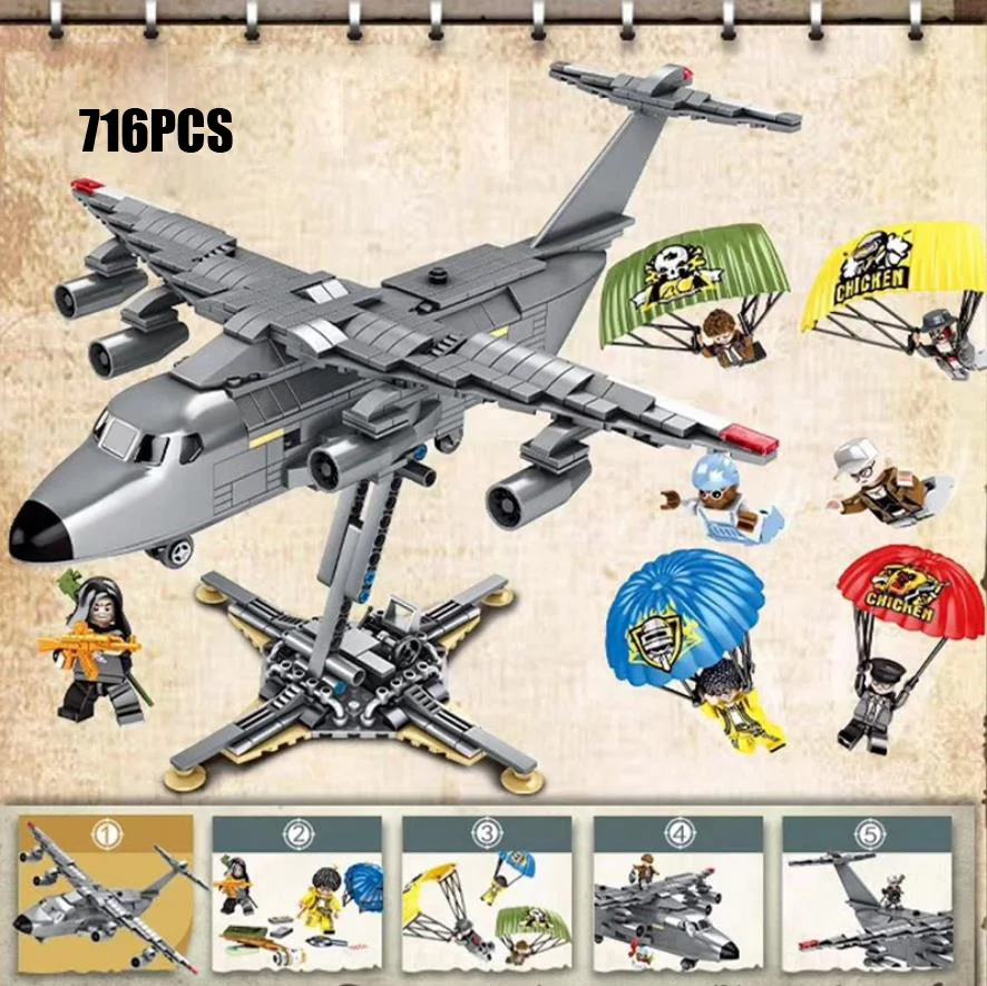

Military game PUBG batisbricks Rescue Aircraft Parachuting Force building block army figures weapon Parachute bricks toys