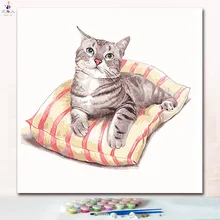 Картины по номерам Сделай Сам вырезать кошка на подушке краски картины по номерам на холсте Животные Кошки для комнаты hoom Настенный декор
