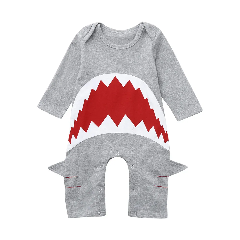 Jual 2018 Hot Sale Populer Hadiah Natal Set Lucu Bayi Anak Laki laki Anak Kartun 3D Hiu Lengan Panjang Baju Monyet Jumpsuit Pakaian