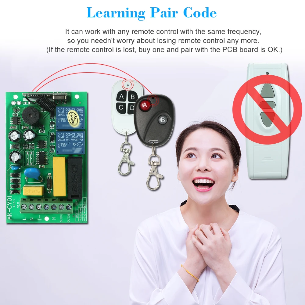 2CH 433MHz Intelligent RF Wireless Remote Control Switch System 3 Key RF 433MHz Transmitter Remote Controller 1527 Chip