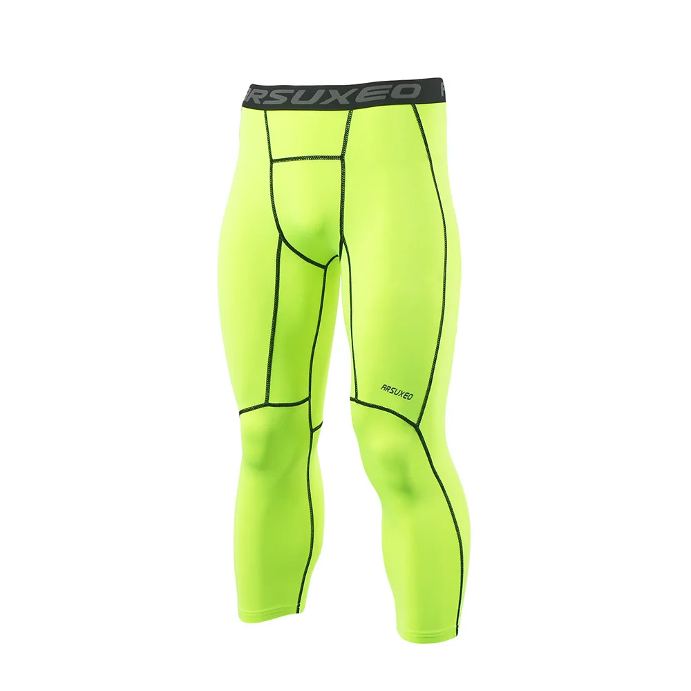 ARSUXEO, мужские спортивные компрессионные колготки, базовый слой, колготки для бега, 3/4, штаны для бега, спортзала, фитнеса, активных тренировок, упражнений, брюки K75 - Цвет: K75 green