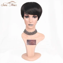Suri волосы натуральный черный короткий прямой женский парик с челкой Pixie Cut термостойкий синтетический парик для афро-американских 6 дюймов