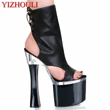 Пикантная черная искусственная кожа guang, лаковая основа для выпечки, на очень высоком каблуке 18 см с рифленой подошвой, танцевальная обувь