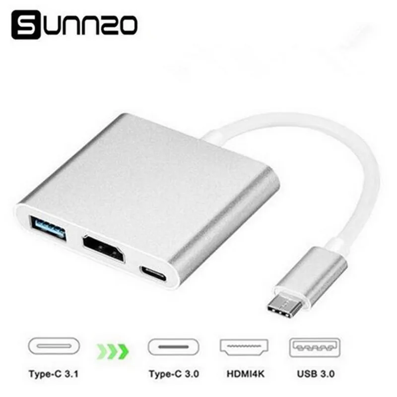 Type C to HDMI Adapter USB-C To HDMI+USB 3.0+USB-C Charging Port Converter Multiport Hub 4K 2K For Macbook Chromebook Dell XPS13