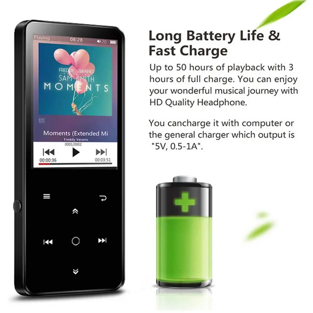Bluetooth 5,0 MP3 музыкальный плеер встроенный динамик 16G сенсорная клавиша 2,4 дюймов TFT цветной экран FM/Диктофон без потерь звуковой плеер