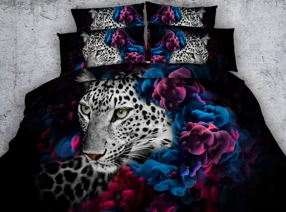 4 6pcs Jf362 Snow Leopard Print Bedding Set Double Queen King Size