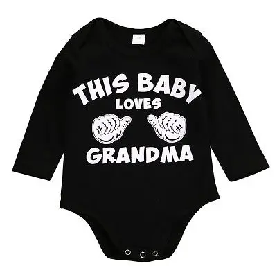

Toddler Kids Baby Boys Girls Loves Grandma Long Sleeve Cute Bodysuit Black Playsuits Clothes Outfit