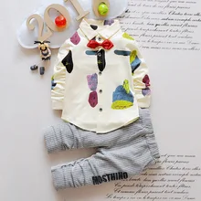 2016 Fashion Kids Suits Bow Tie Printed Foral Shirt + Striped Pants Baby Boy Tracksuits Cotton Casual Children Clothing 2pces