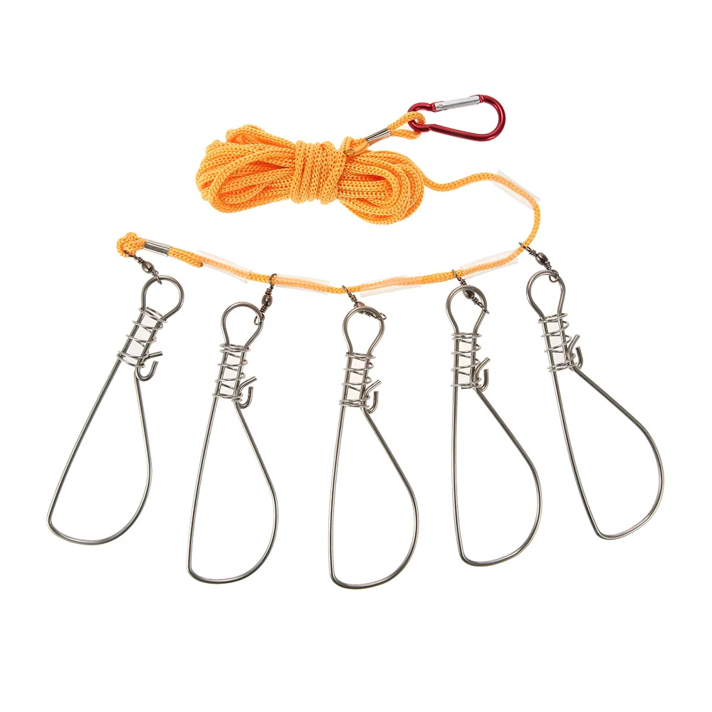 5 Snaps 5M Stainless Steel Fish Stringer Rope Lanyard Fish Lock Buckle