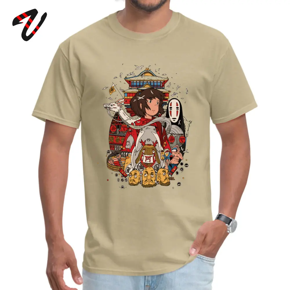 Casual Studio Ghibli Men's T-Shirt Discount Summer Short Sleeve Round Collar Cotton Tops Shirts Casual Tops Shirts Studio Ghibli11334 beige
