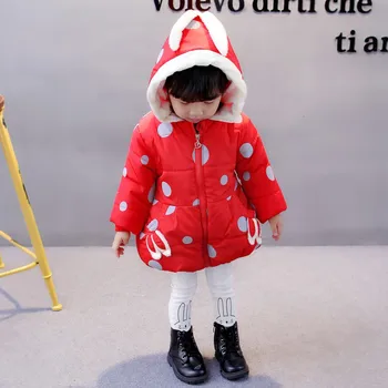 

Baby Girl Warm Winter Coat Polka Dot Print Fashion Toddler Girl Hoodie Outerwear Parkas Clothes with Pockets