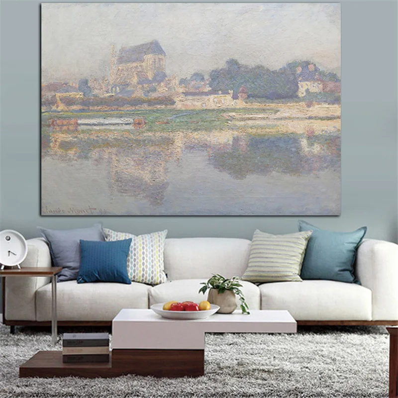 HD Print Claude Monet Impressionist Pastoral Village River Landscape Oil Painting on Canvas Poster Wall Picture for Living Room (2)