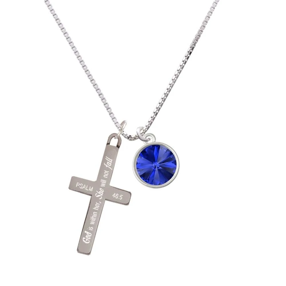 12mm Crystal Rivoli - Blue - She will not Fall - Cross Necklace