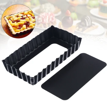 

1pc 4.5Inch Pie Pan with Removable Bottom Tart Quiche Pan Non-stick Rectangle Egg Tart Mold Plate Baking Tool