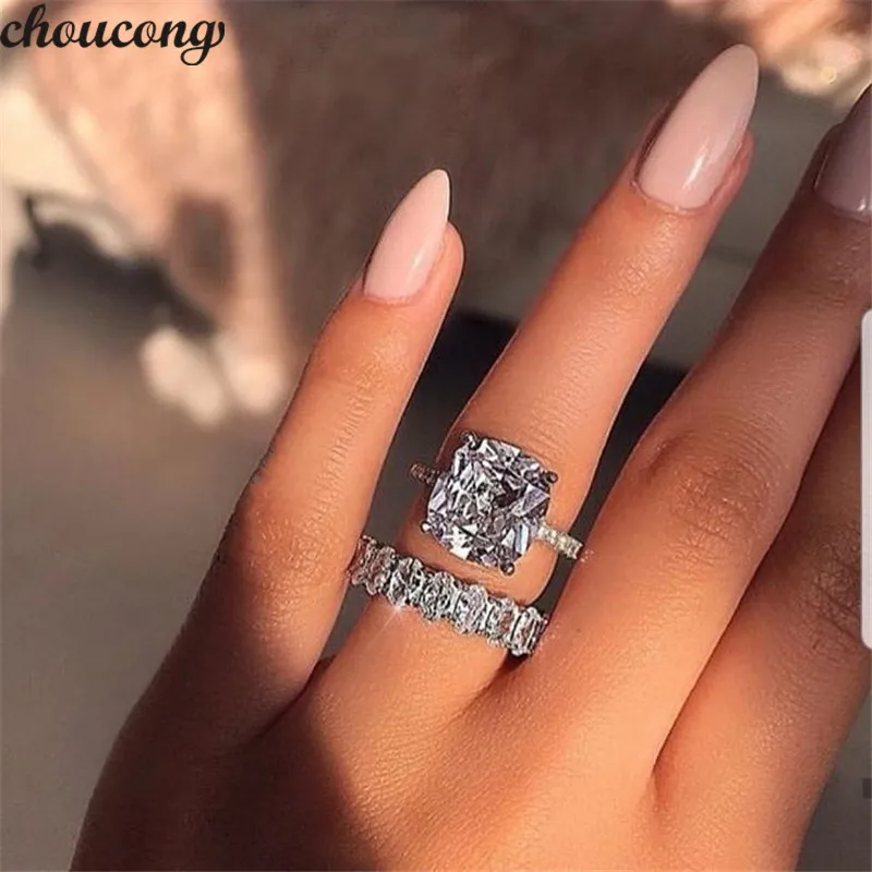 

choucong Charm Promise Ring Sets 925 sterling Silver Oval Cushion cut AAAAA cz Party Wedding Band Rings For Women Bridal Jewelry
