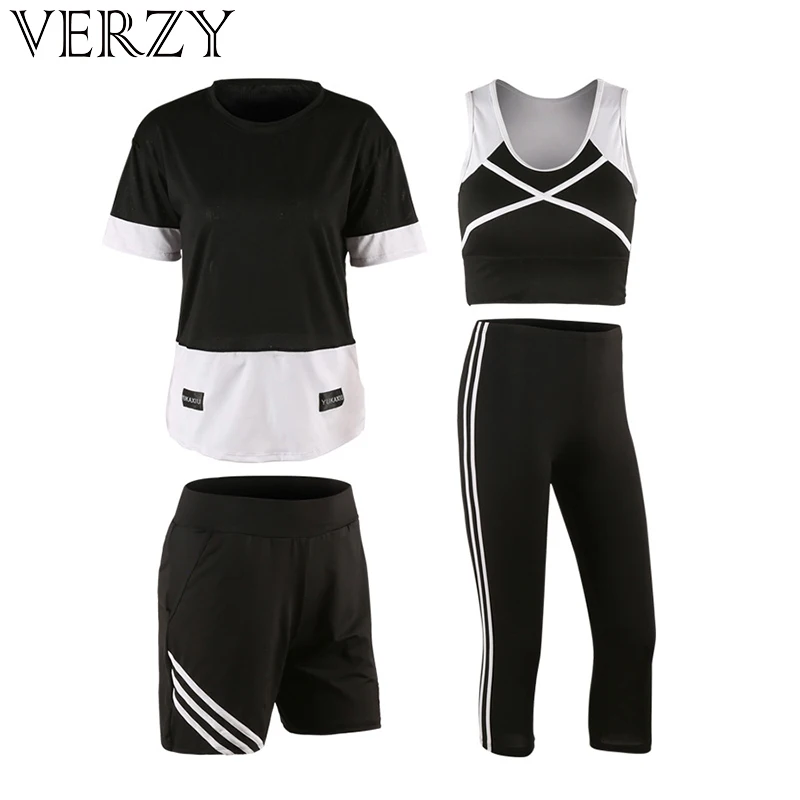 

Yoga Set Women Plus Sizes For Fitness Breathable Gym Clothing Running Fitness Top+T-shrit+Pants+Shorts 4 Piece Sports Suit