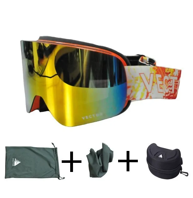 Вектор бренд лыжные очки UV400 Анти-туман большой снег Маски для век Для мужчин Для женщин дважды Слои сноуборд Лыжный Спорт Очки открытый спортивные очки - Цвет: with case