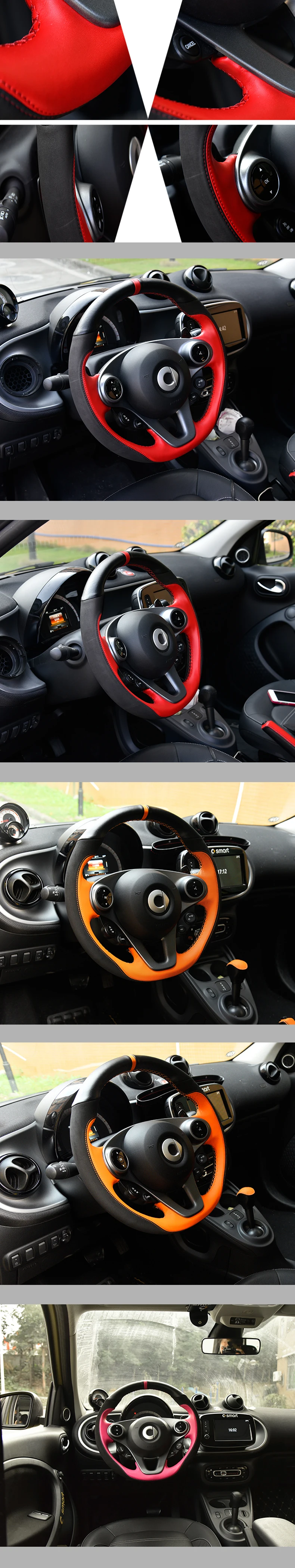 Для smart 453 fortwo forfour автомобильный внутренний диаметр 38 см DIY натуральная кожа чехлы на руль аксессуары для стайлинга автомобилей