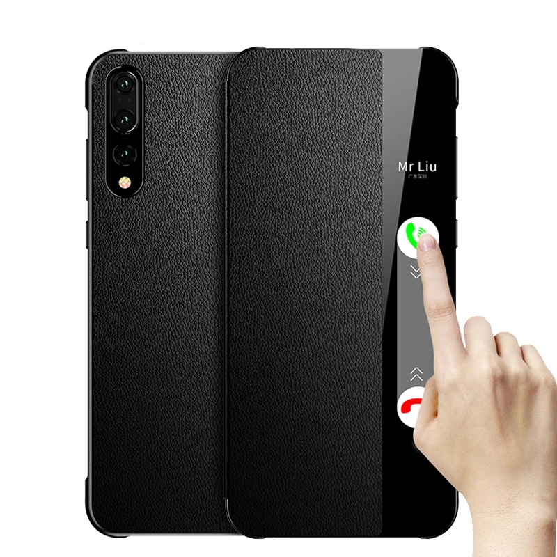 HUAWEI P20 Pro caso Original de lujo cuero genuino Smart View ventana espejo cubierta de protección HUAWEI P20 Funda