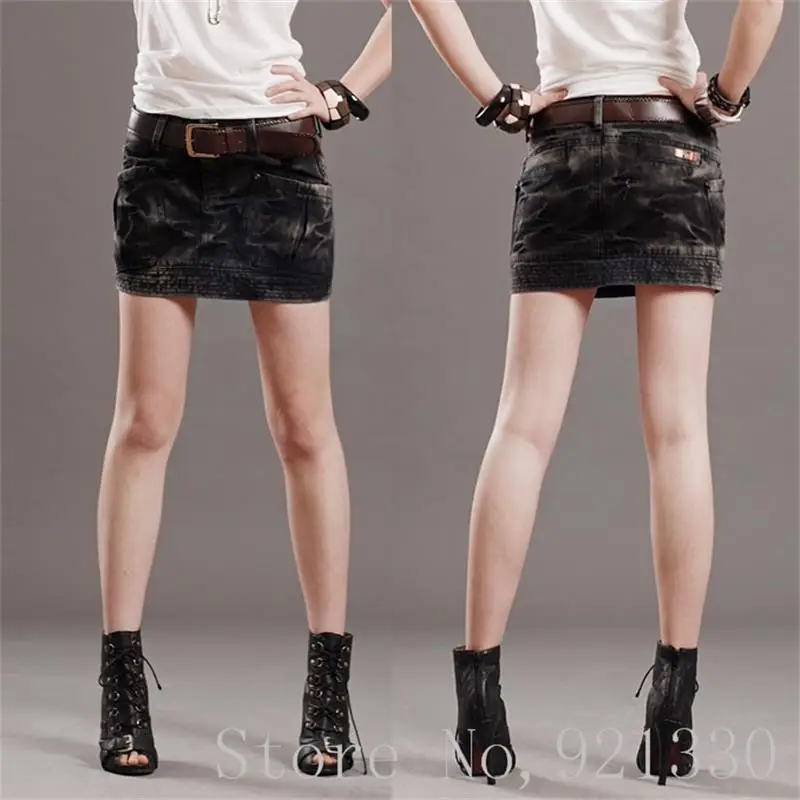 Новые женские летние модные джинсы Офисная Женская юбка выше колена мини джинсовая черная юбка плюс размер 4XL