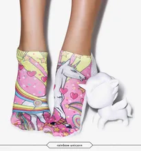 Zohra Rainbow unicorn 3D Graphic Full Printing Meias Women’s Girls Ladies Socks Low Cut Ankle Sock Cotton Hosiery Socks