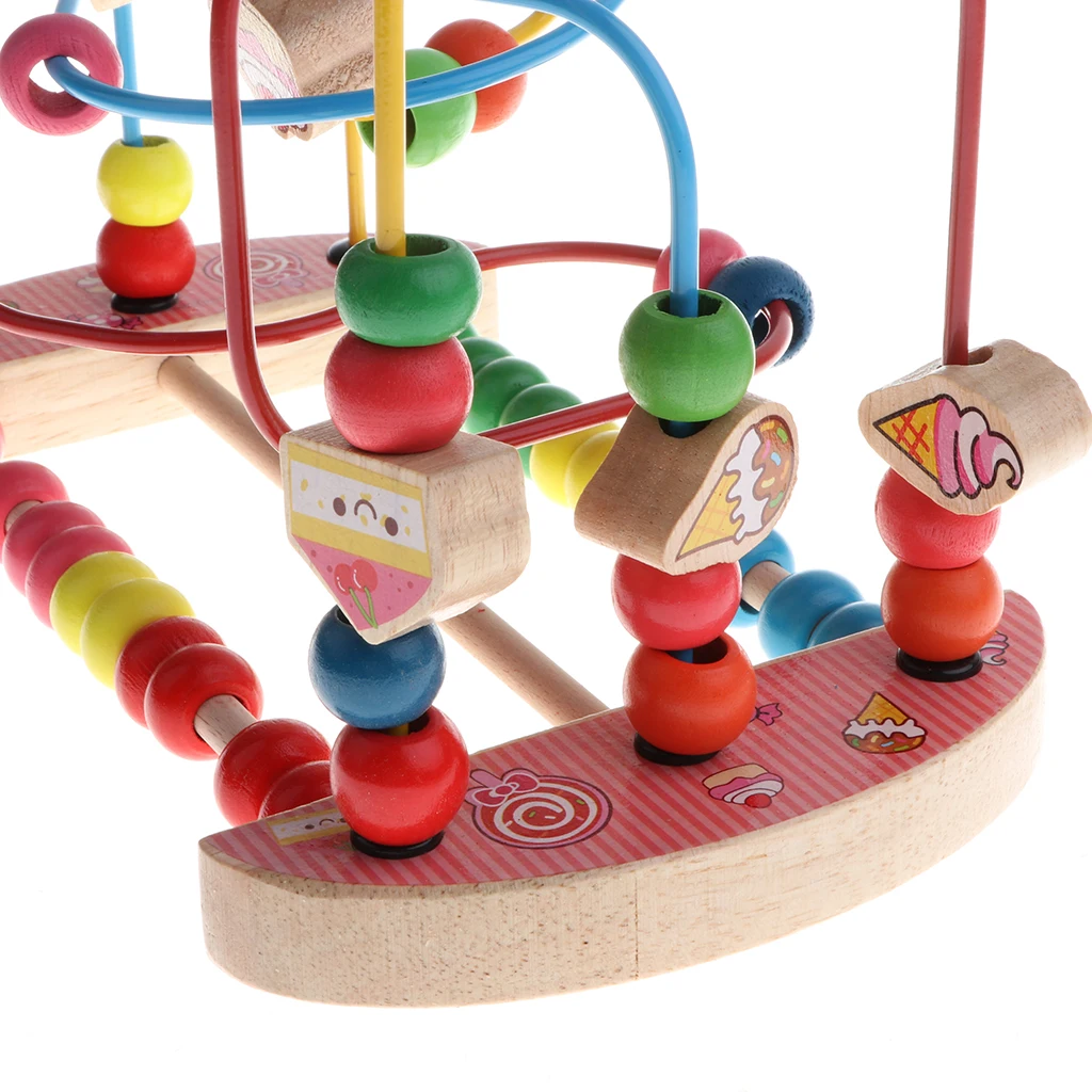 Baby Activity Bead Maze Puzzle, Toddler Baby Wooden Roller Coaster Sliding Beads Game Developmental Toy - Candy