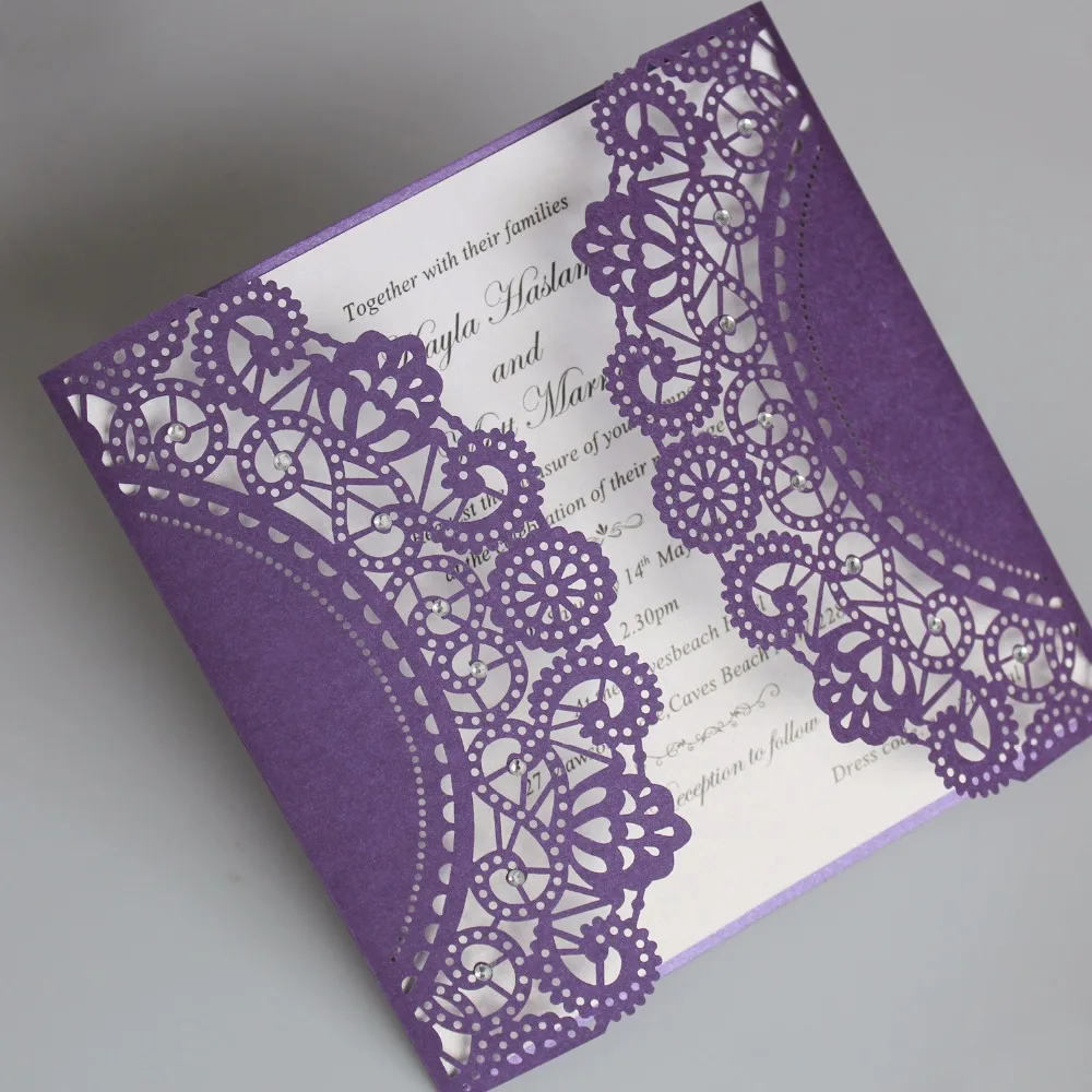Purple Laser Cut Wedding Invitation Elegant Invitation Cards Shiny