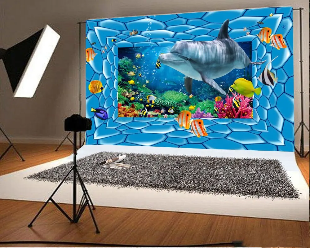 

Photography Backdrop Dolphins Wonderful Undersea World Colorful Sea Fish Artistic Scenery Backdrops Party Studio