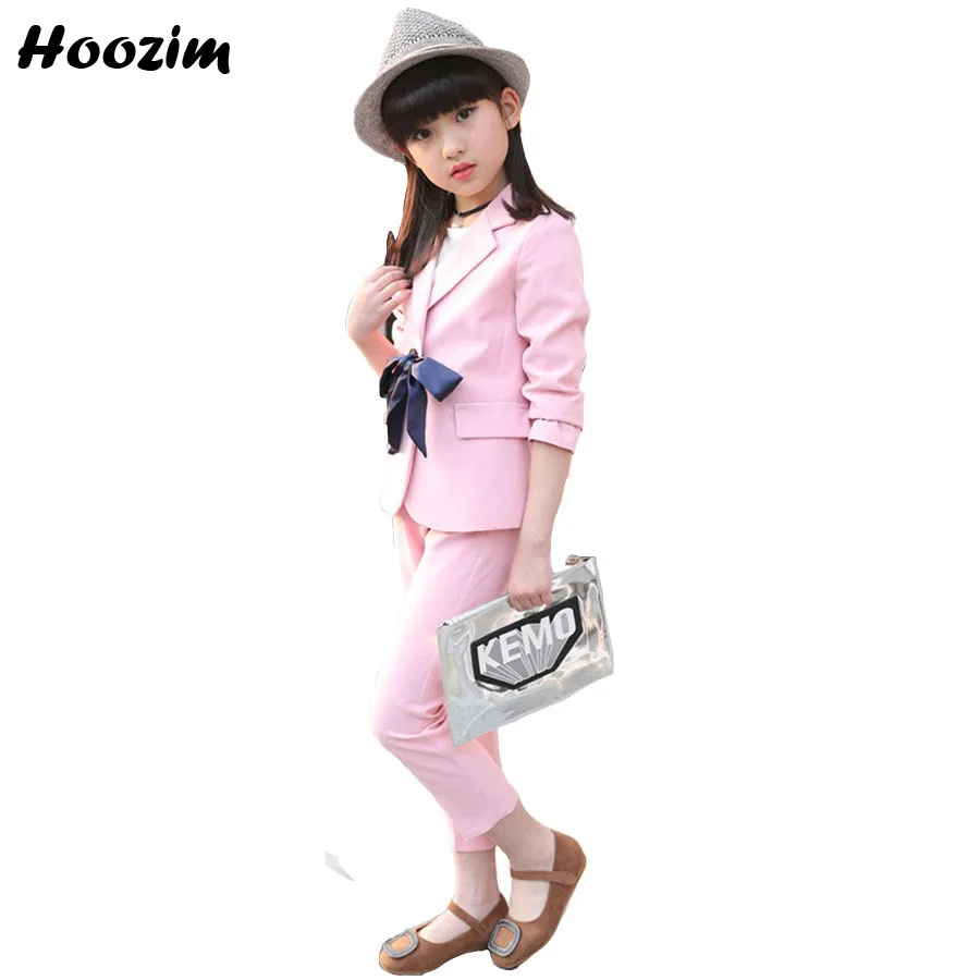 

2018 Winter Pageant Party Suit For Girls 9 10 11 12 Years Formal Pink jacket + Pants Children Autumn Teenage Girls Clothing Set