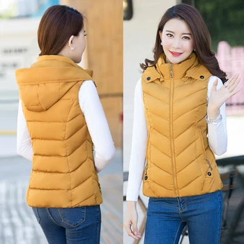 

Women Down cotton Winter Vest Jacket Warm Outerwear Sleeveless Detachable Hooded Coat Large size 4XL Lady Solid Short Waistcoats
