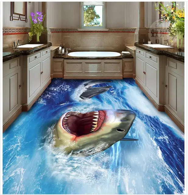 Wasserdichte Tapete 3d boden malerei tapete Hai 3D boden wasserdichte tapete f r badezimmer wand 3d bodenbelag.jpg 640x640 - Wasserdichte Tapete