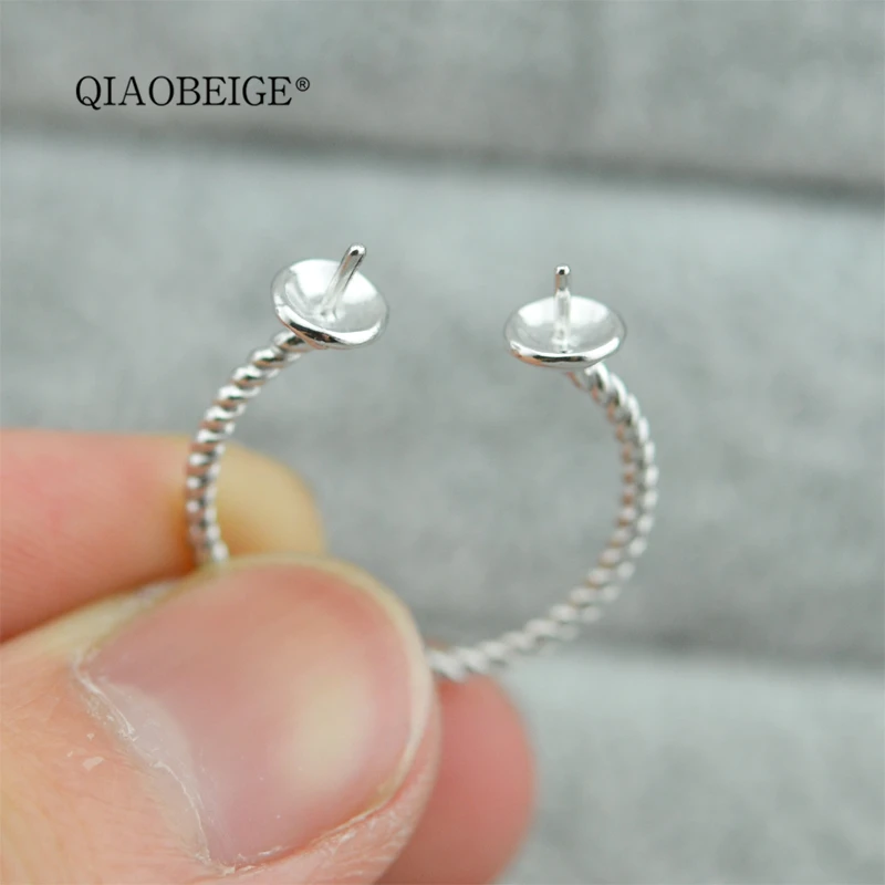 

QIAOBEIGE diy handmade artwork twist Fashion 925 sterling silver jewelry freshwater double Pearl Simple ring jewelry best gift