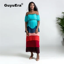 GuyuEra New European and American Women's African Rainbow Skirt With Wrapped Chest Top Large Swing Dress Set L-XXL