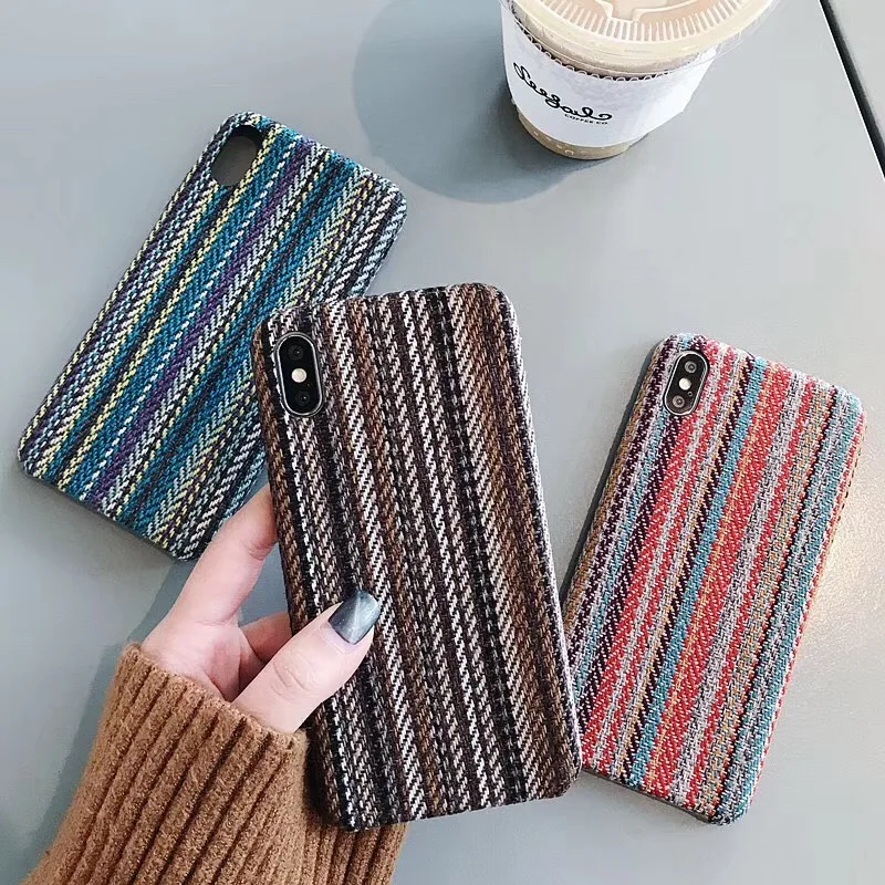 

Fashion ethnic style color stripe phone case for iPhone X 10 Xr Xs MAX 7 8 6 6s plus cloth grid exotic protect phone back cover