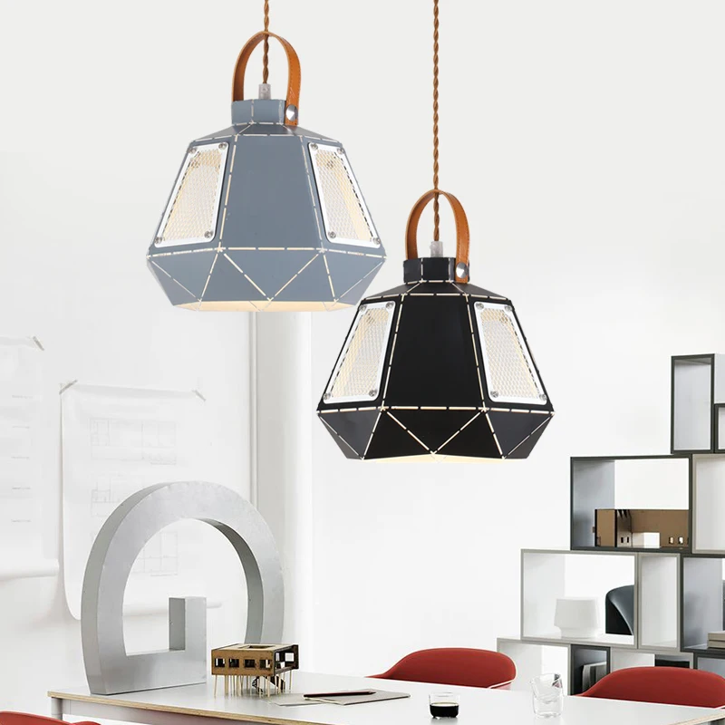 

industrial style iron black gray pendant lamps single head iron Hotel cafe study iron diamond pendant light ZA81518