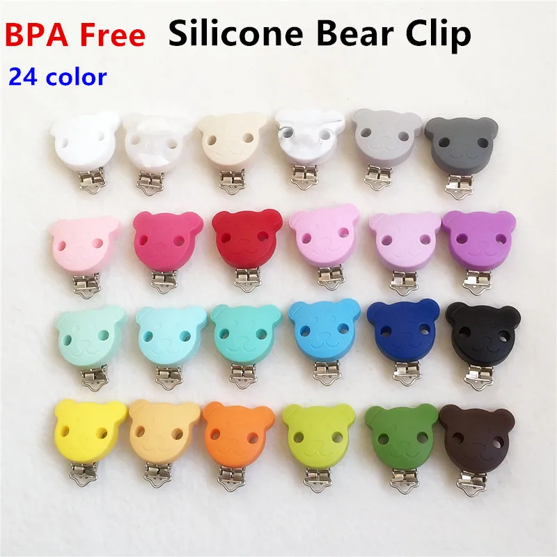 

Chenkai 5PCS BPA Free Silicone Bear Pacifier Dummy Teether Chain Holder Clip DIY Baby Soother Nursing Toy Clips Accessories