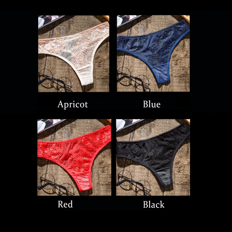 Women Sexy Lace Transparent Thong Panties Low Waist Cotton Crotch Briefs For Girls Soft Breathable Undearwear G-String DULASI